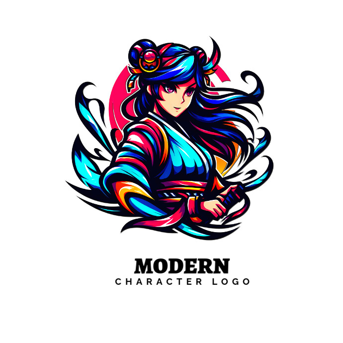 Modern warrior woman character logo template