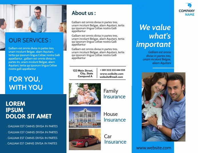 Advertisement Pattern Insurance Copy of modern white and blu insurance trifold advert | PosterMyWall