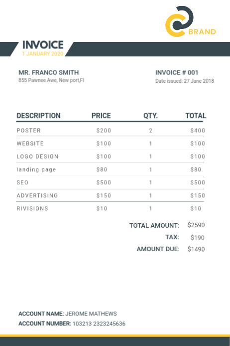 Modern Work Digital Invoice Template | PosterMyWall