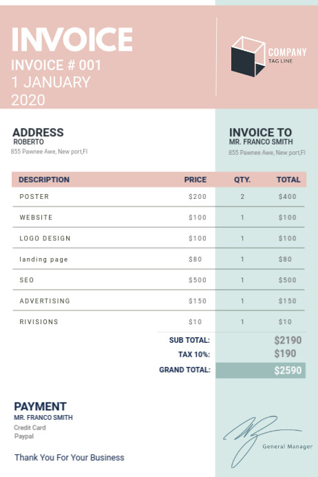 Modern Work Digital Invoice Template | PosterMyWall