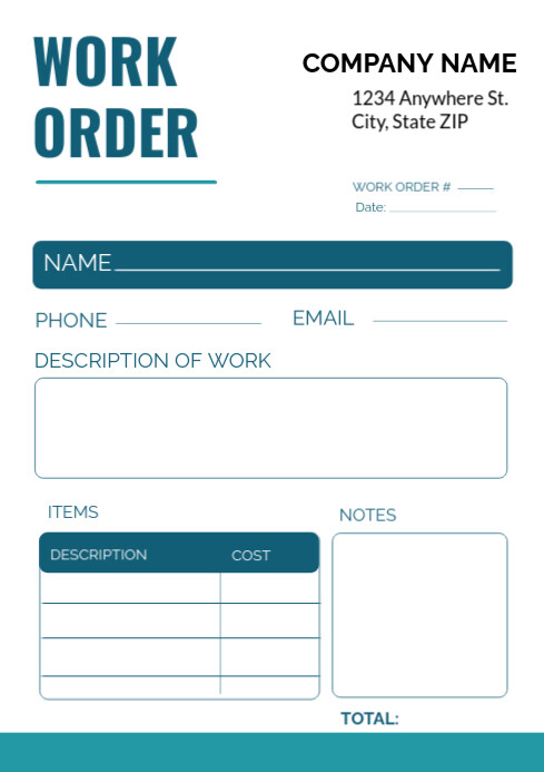 Modern Work Order Form Template For Service Businesses A4