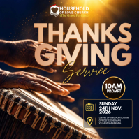 黑色 Thanksgiving Church Service Сообщение Instagram Template