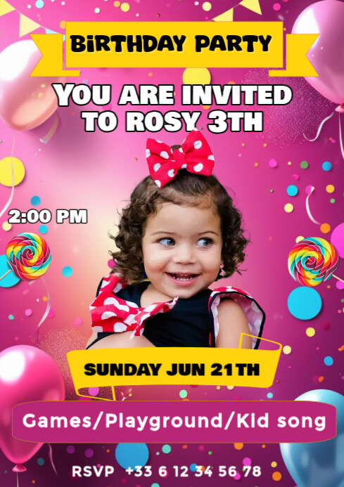 Children's birthday invitation template A4