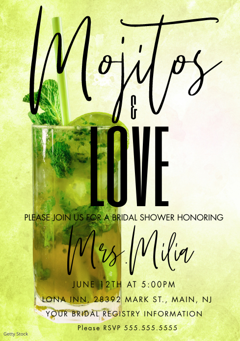 Mojito Theme Bridal Shower A4 template