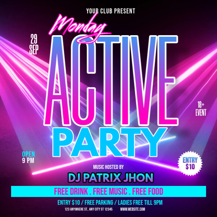 Monday active party poster Instagram 帖子 template