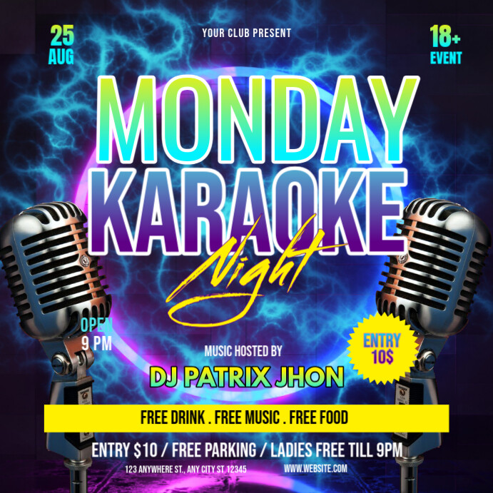 Monday karaoke Night Publicação no Instagram template