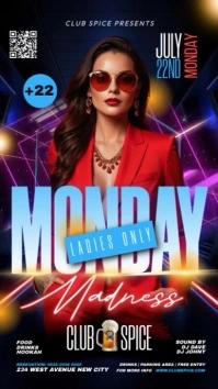 Monday madness ladies night dance club disco bar event invitation flyer template Instagram post Instagram-verhaal