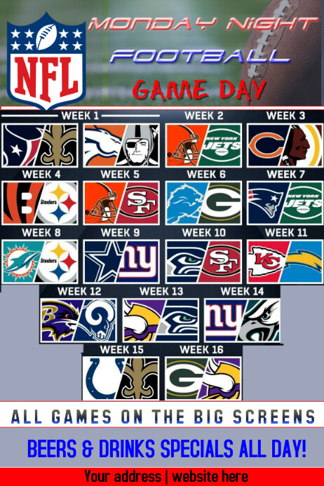 Monday Night Nfl Game Schedule Template Postermywall