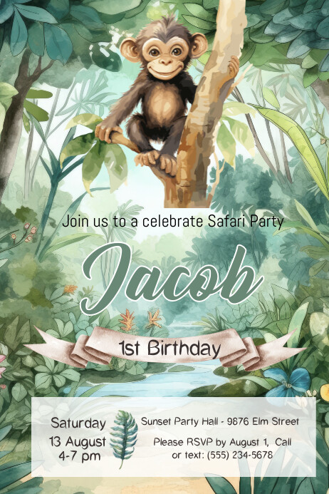 monkey birthday Invitations Banner 4' × 6' template