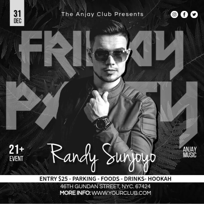 Monochromatic Friday Party Template Instagram Plasing