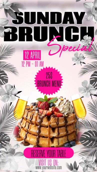 Monochrome Brunch Party Flyer Ad Animated Template | PosterMyWall