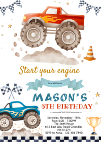 Monster Truck Birthday Invitation A6 template