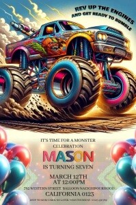 monster truck birthday party invitation Poster template