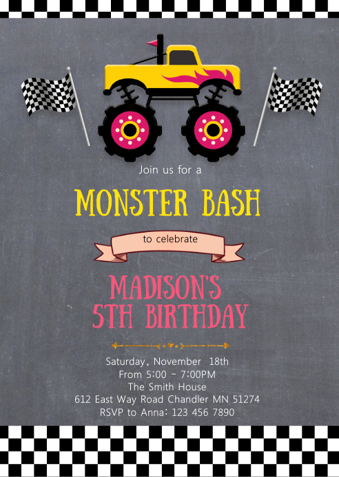 Modele Monstre Camion Anniversaire Fete Invitation Postermywall Modele Monstre Camion Anniversaire Fete Invitation Postermywall