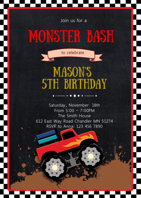 Modele Monstre Camion Anniversaire Fete Invitation Postermywall Modele Monstre Camion Anniversaire Fete Invitation Postermywall