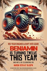 monster truck birthday party invitation video Poster template
