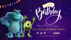 Purple Kids Birthday Invitation Digitalt display Template