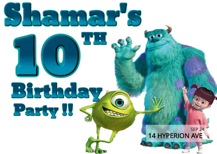 Monsters inc birthday party invite Открытка template