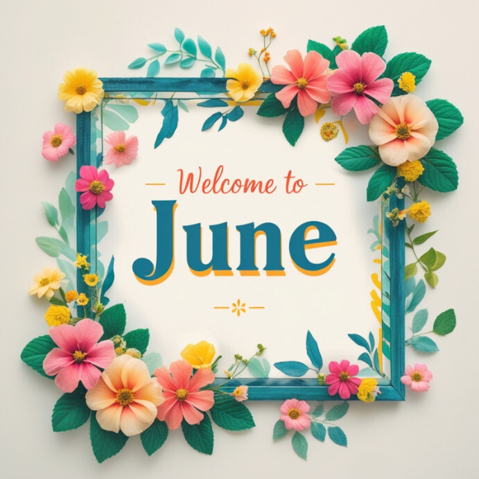 June Theme Graphics Month of June Template with Summer Theme and Floral Accents | PosterMyWall