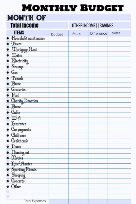 Monthly budget Template | PosterMyWall