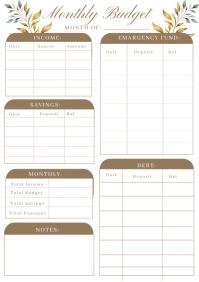 MONTHLY BUDGET PLANNER A5 template