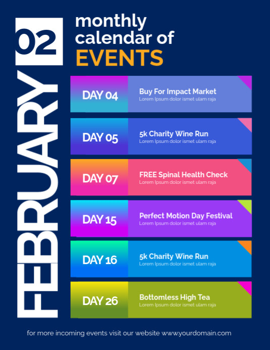 Monthly Calendar of Events Flyer Poster template