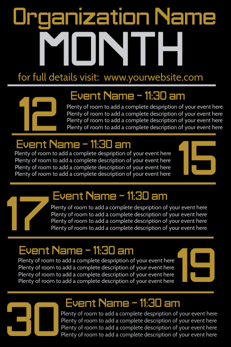 copy of monthly events calendar template postermywall