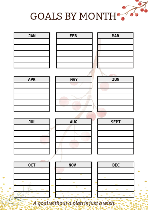 Monthly Goals Planner | 2026 Productivity Printable Template | PosterMyWall