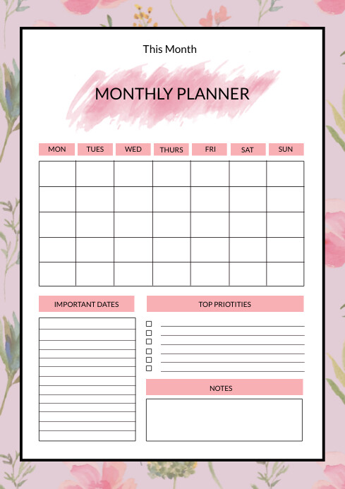 Monthly Planner Template A4