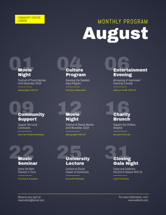 Monthly Program Events Calendar Flyer Template PosterMyWall