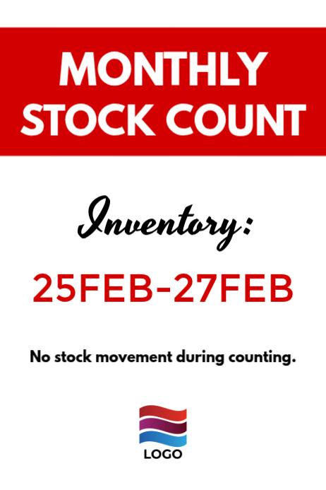 Monthly Stock Count Inventory Date Notice Sign Poster Banner Template ...