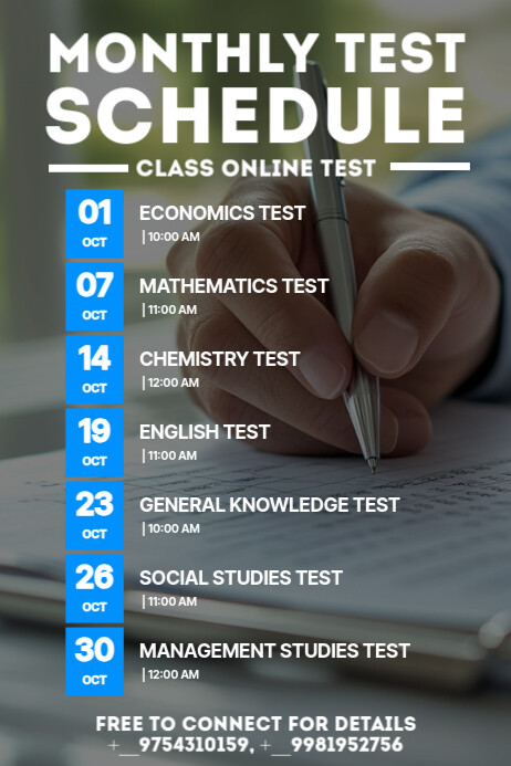 Monthly Test Schedule Poster Template | PosterMyWall