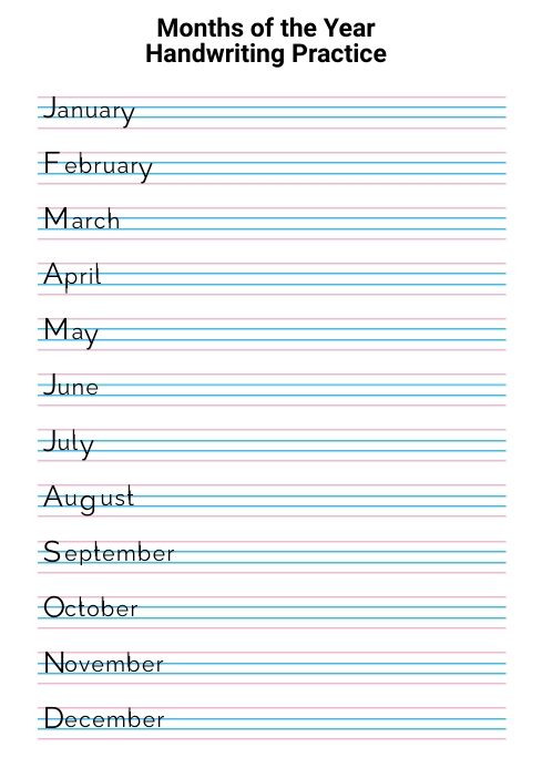 Plantilla de Months of the Year Handwriting Practice | PosterMyWall