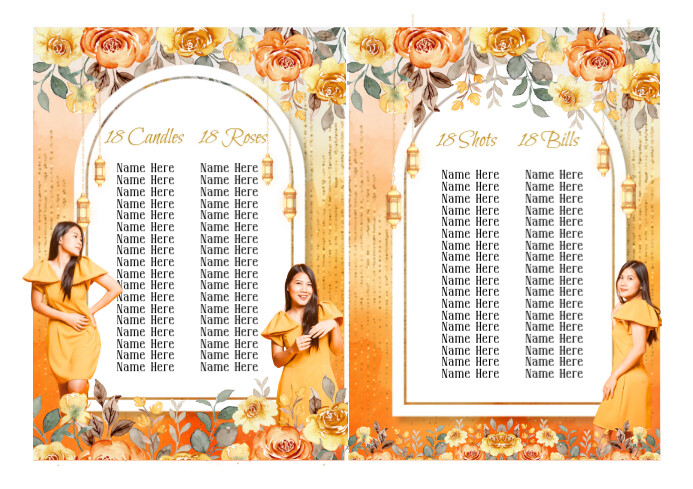 Moria's Debut Elements: Candles, Roses, Shots, Bills A4 template