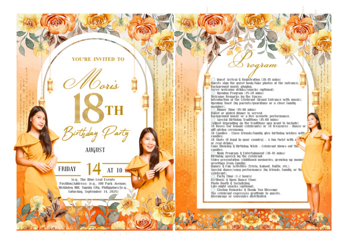 Moria's Debut Invitation with Program Details Template | PosterMyWall
