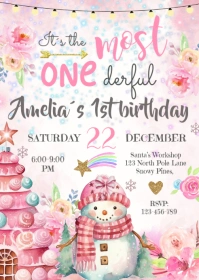 Most Onederful Time of the Year 1st Birthday Invitation A6 template
