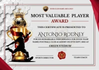 Most Valuable Player MVP Soccer Award Sports Recognition Certificate A5 template