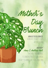 Mother's day brunch invitation with potted plant A5 template