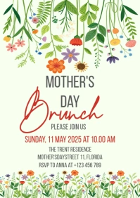 Mother's day brunch invitation with wildflowers A5 template