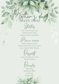 Mother's day Brunch menu card with greenery leafs A5 template