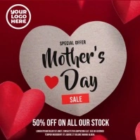 Mother's Day Falling Hearts Sale Ad Square (1:1) template