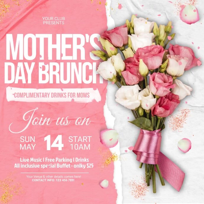 Mother's Day Flyer, Happy Mother's Day สี่เหลี่ยมจัตุรัส (1:1) template