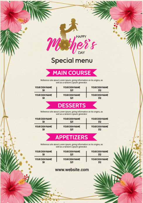 Mother's Day food Menu A4 template