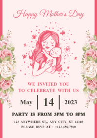Mother's Day Invitation card A5 template