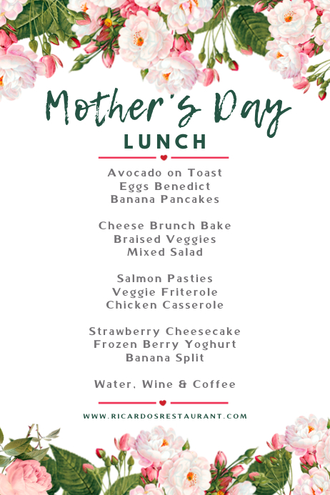 Mother S Day Lunch Menu Template Postermywall