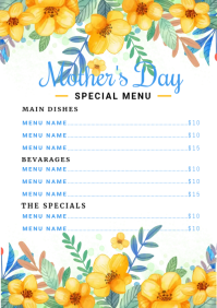 Mother's day menu,women’s day A5 template