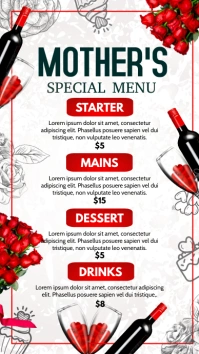 Mother's day menu ,menu Ecrã digital (9:16) template