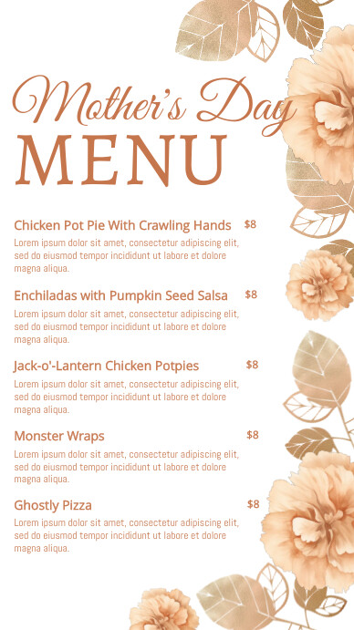 Mother's Day Menu Ecrã digital (9:16) template