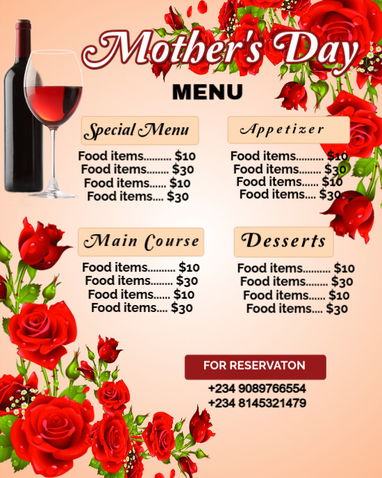 Mother's Day Menu design Instagram Portrait template