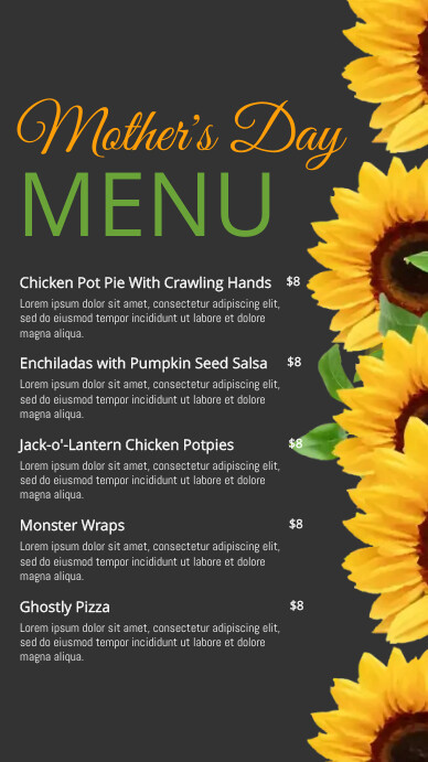 Mother's Day Menu Ecrã digital (9:16) template